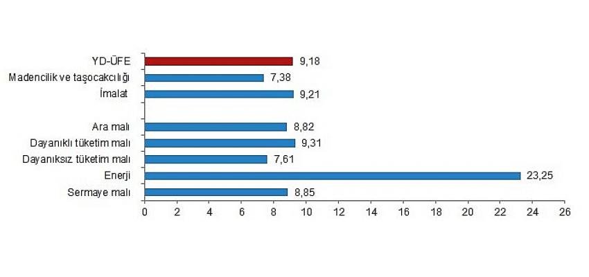 Yurt dışı üretici fiyat endeksi (YD-ÜFE) yıllık Yüzde 110,66, aylık Yüzde 9,18 arttı