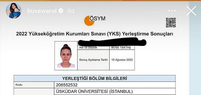 Oyuncu Buse Varol Tektaş’ın üçüncü üniversite sevinci!